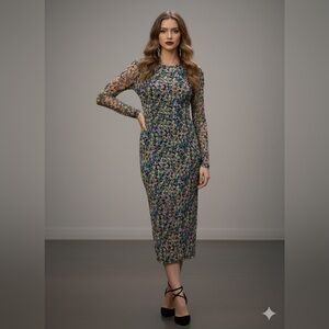 AFRM LOS ANGELES Loah Long Sleeve Mesh Midi Dress
